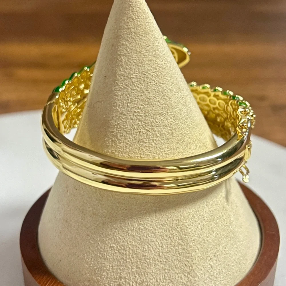 Rachel Glauber 14K Gold Plated W/ Green/Blue Cubic Zirconia 3D Serpent Bracelet - Picture 12 of 16